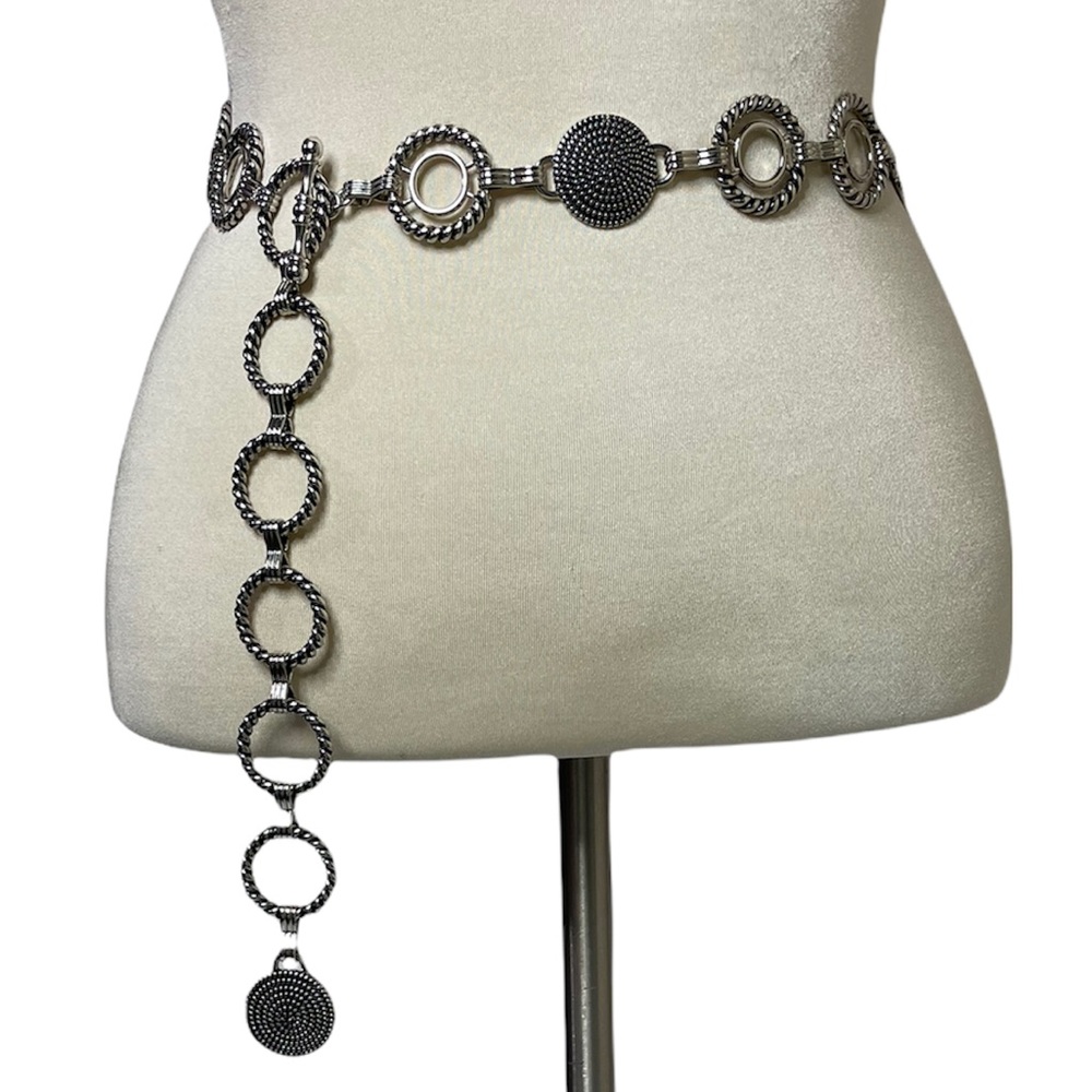 Vintage Silver Chain Link Belt Studded Ornate Filigree Boho Western Festival